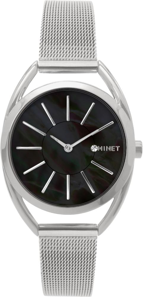 MINET Stříbrno-černé dámské hodinky ICON BLACK PEARL MESH MWL5212