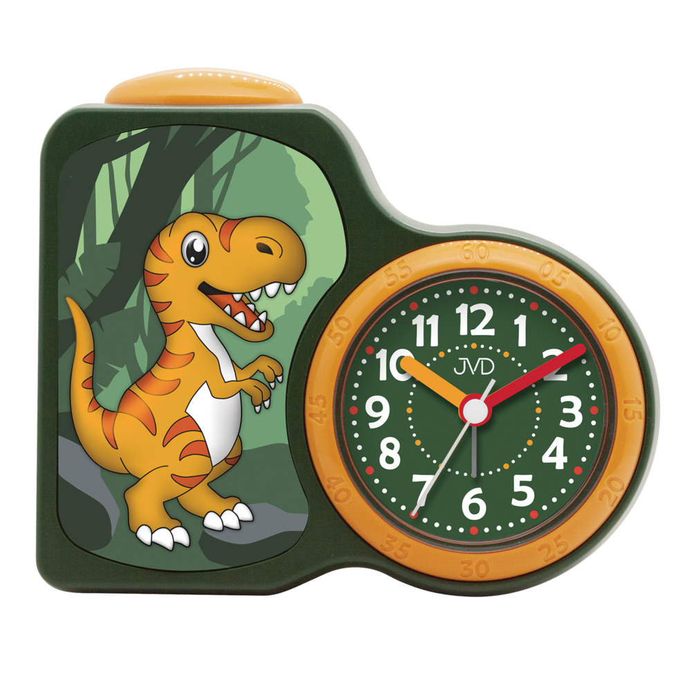 JVD Dětský netikající tichý sweep budík JVD SRP163.1 s dinosaurem