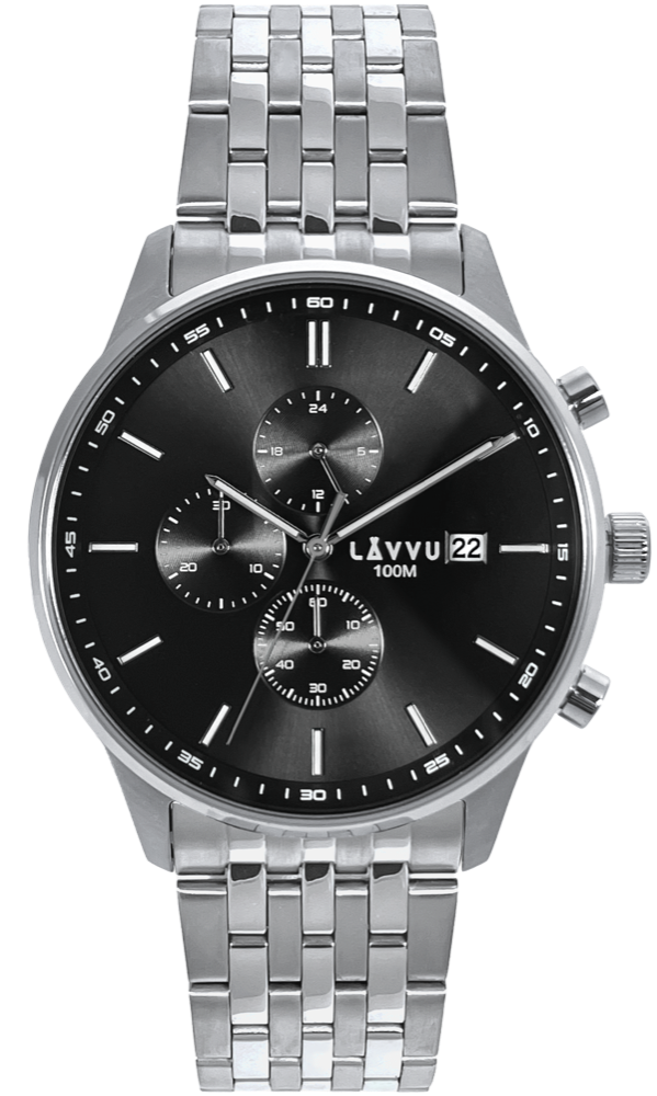 LAVVU Pánské hodinky YSTAD Chronograph Black s vodotěsností 100M chronograf LWM0251