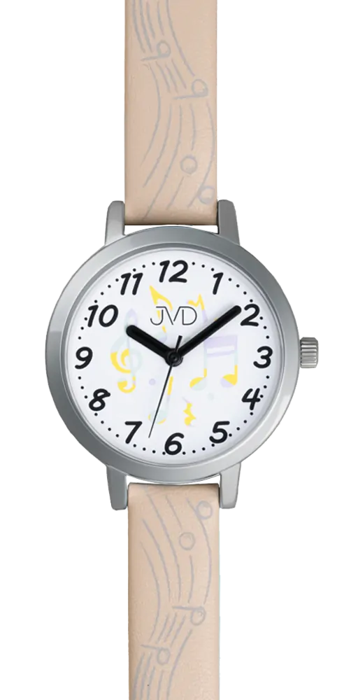 JVD Dětské dívčí hudební krémové hodinky s notami JVD J7222.3 pro malé hudebníky