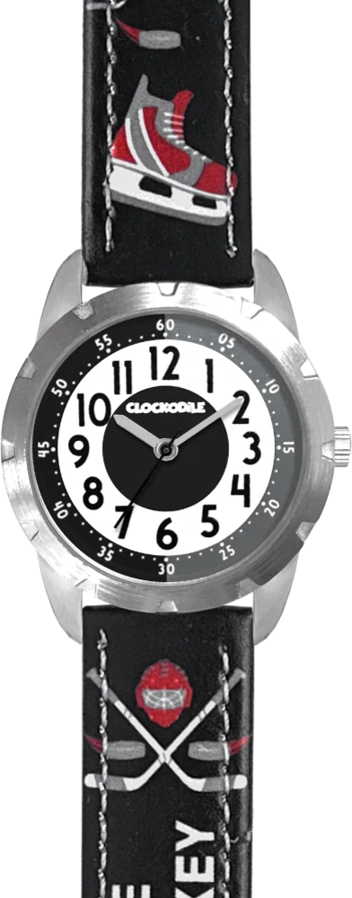 CLOCKODILE Dětské svítící černé chlapecké hodinky HOKEJ CWB0110