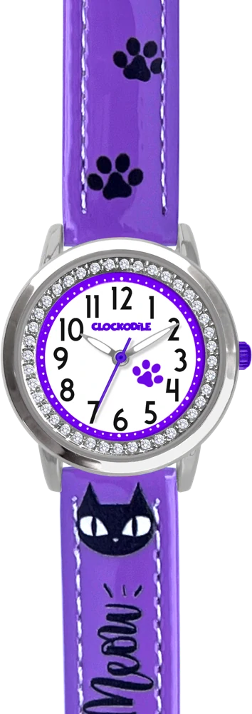 CLOCKODILE Náramkové fialové dívčí dětské hodinky KOČKY CWG5190