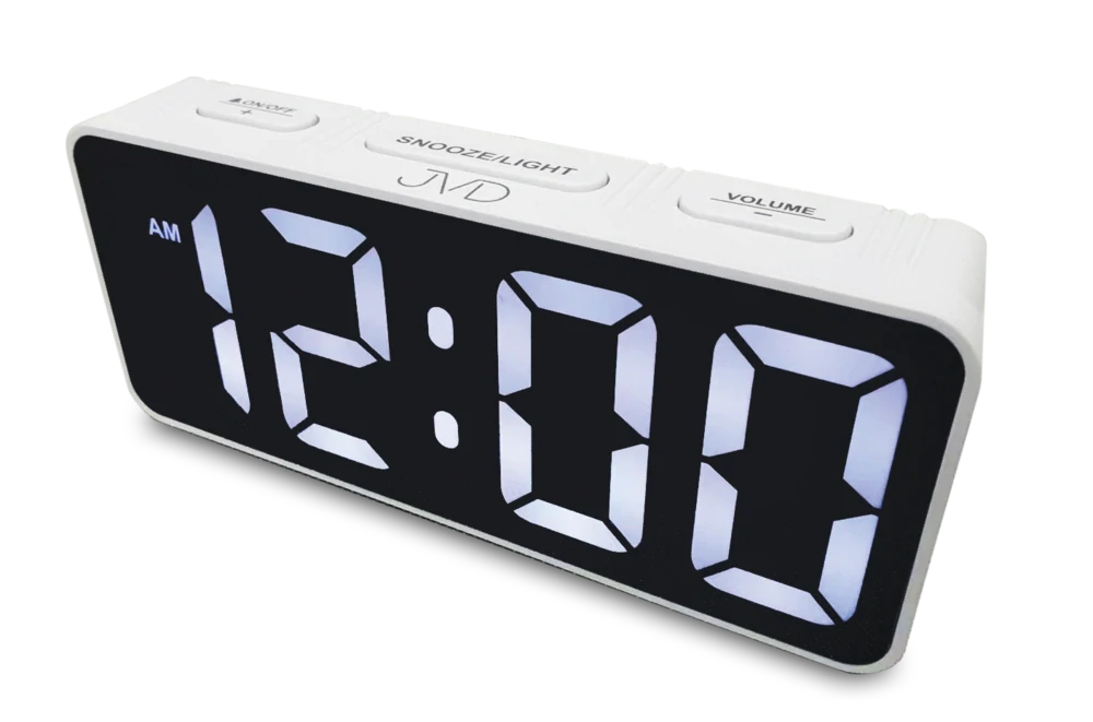 JVD Digitální bílý moderní budík do el. sítě JVD SB524.3 s bílými LED číslicemii