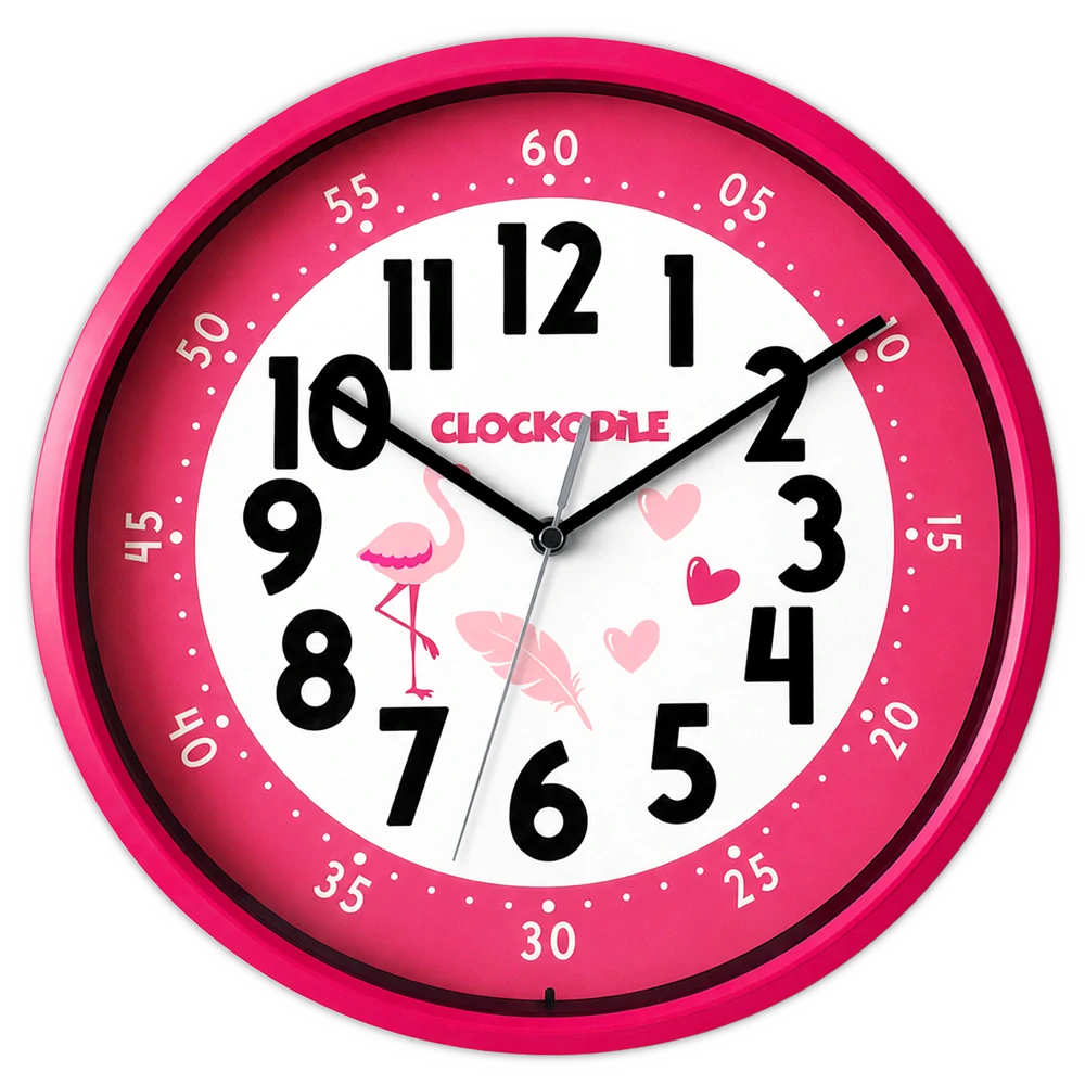 CLOCKODILE Růžové dětské hodiny PLAMEŇÁK SE SRDÍČKY - 3 ROKY ZÁRUKA! CCS3002
