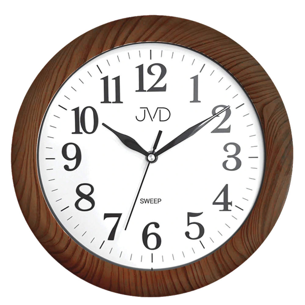JVD Nástěnné tiché netikající hodiny JVD HX2149.3 v imitaci dřeva