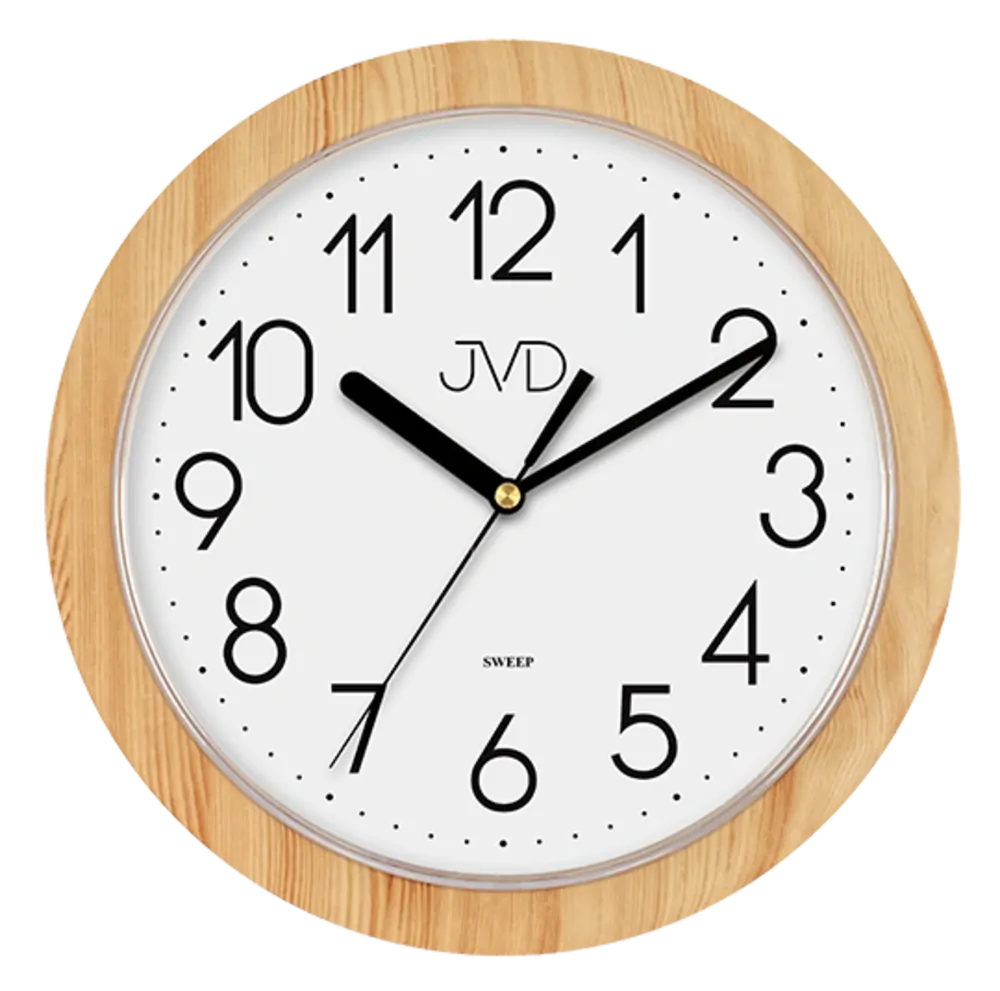 Nástěnné netikající tiché hodiny JVD quartz H612.18 imitace dřeva světlé