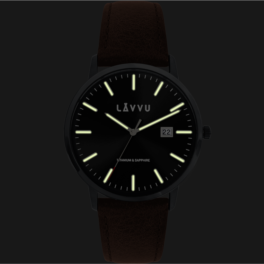 LAVVU Luxusní černé pánské hodinky se safírovým sklem Copenhagen Titanium Black LWM0264