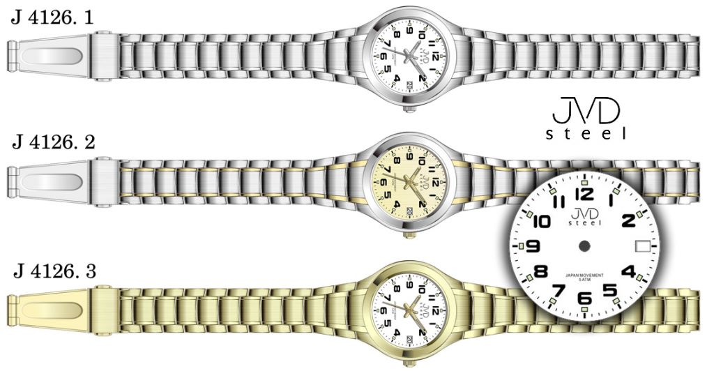 Elegantní ocelové hodinky JVD steel J4126.1 s datumovkou 5ATM