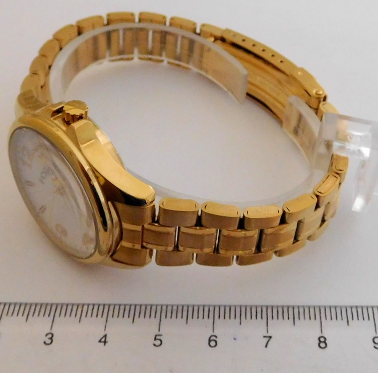 Foibos Dámské čitelné zlacené vodotěsné přehledné hodinky Foibos 7162.2 se safírovým sklem 10ATM