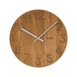 VLAHA Dřevěné hodiny OAK vyrobené v Čechách se stříbrnými ručkami ⌀34cm VCT1124