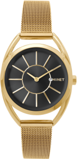 MINET Zlaté dámské hodinky ICON GOLD MESH s černým číselníkem MWL5220