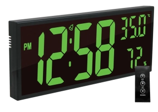 JVD Digitální černé nástěnné hodiny s LED podsvícením zelené číslice JVD DH309.3