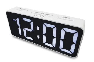 JVD Digitální bílý moderní budík do el. sítě JVD SB524.3 s bílými LED číslicemi SKLAD