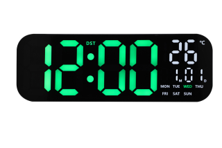 JVD Digitální černé nástěnné hodiny s LED zelenými číslicemi JVD DH9016.2