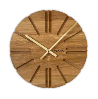 VLAHA Dřevěné dubové hodiny ATELIER vyrobené v Čechách se zlatými ručkami ⌀32,5cm VCT1150