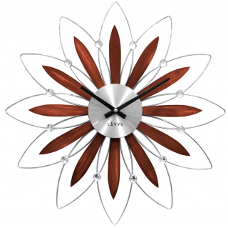 Designové paprskovité dřevěné stříbrné hodiny LAVVU CRYSTAL Flower LCT1111
